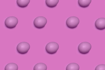 Collection of random pattern eggs on pink background. Happy Easter.