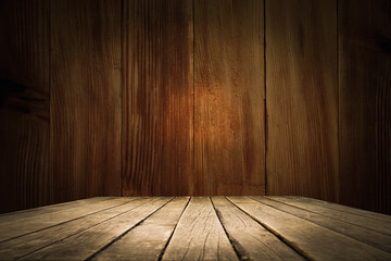 wood background and dark brown wood desktop in retro style