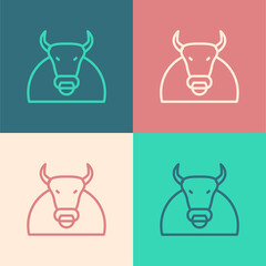 Pop art line Bull icon isolated on color background. Spanish fighting bull. Vector