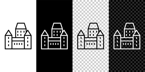 Set line Chateau Frontenac hotel in Quebec City, Canada icon isolated on black and white background. Vector