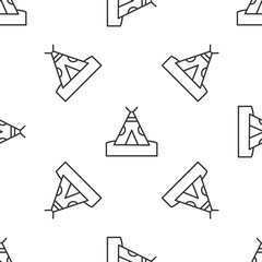 Grey line Traditional indian teepee or wigwam icon isolated seamless pattern on white background. Indian tent. Vector