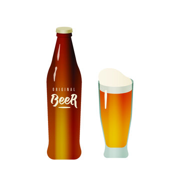 Craft Beer with Glass of Beer. Modern Vector Illustration. Original Beer Lettering. Social Media Ads.