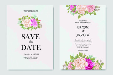 Wedding invitation with rose and leaf