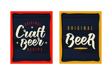 Craft Beer. Original Recipe. Original Beer. Modern Vector Illustration. Lettering Composition with Decorative Elements in Frames. Social Media Ads. 