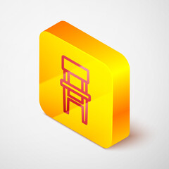 Isometric line Chair icon isolated on grey background. Yellow square button. Vector