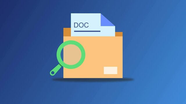 Animated search document in folder, explore folder conceptual 2d video clip. 