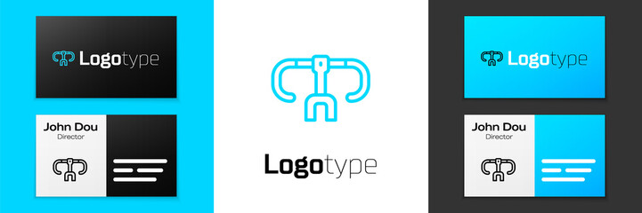 Blue line Bicycle handlebar icon isolated on white background. Logo design template element. Vector
