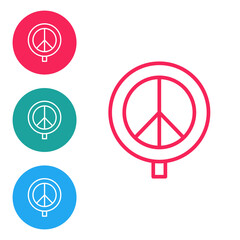 Red line Peace icon isolated on white background. Hippie symbol of peace. Set icons in circle buttons. Vector