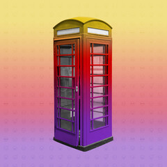 Obraz premium Classic British phone booth social media adaptation. Classic British red phone booth in England. Modern communication tool. Mobile technology. With clipping path.