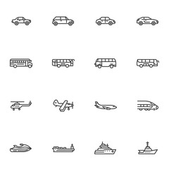 Transportation vehicle line icons set