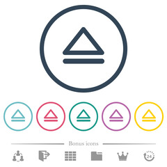 Media eject flat color icons in round outlines