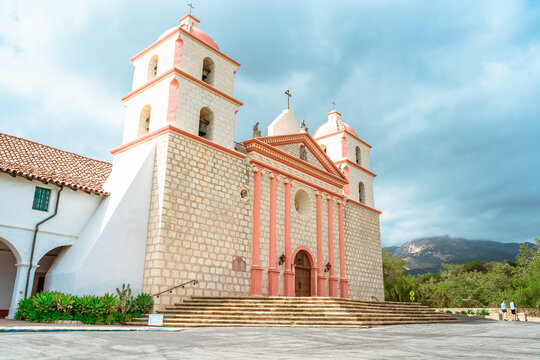 Beautiful view of the Church of St. Barbara Mission in Santa Barbara, California
