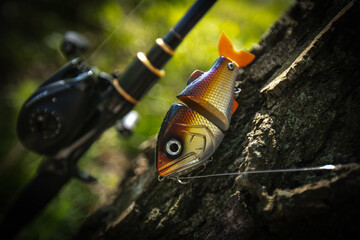 Fishing background. Hand made fishing lures.