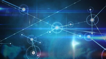 Glowing network of connections and data processing against light trails on black background - Powered by Adobe