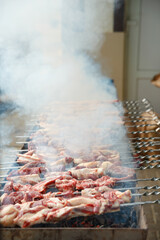 Lamb skewers are grilled on the grill