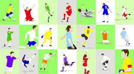 Many types of soccer player play scenes. three. Vector