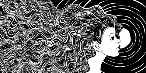  Girl with black hair. Vector illustration