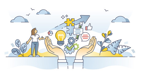 Skills and competence set for professional career development outline concept. Personal knowledge and resources for efficient and effective job qualification vector illustration. Progress and growth.