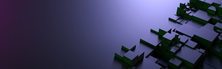 Abstract metallic black and purple background with cubes.