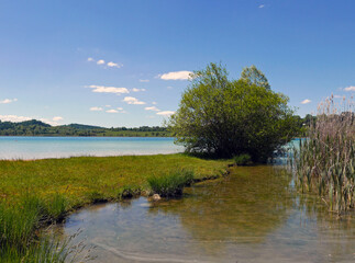 Fototapeta na wymiar idilliaca e rilassante vista di un lago nella regione francese del Jura