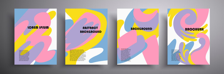 Set of vector geometric illustrations. Liquid patterns in delicate colors. Presentation design, printing, flyers, business cards, menus, posters, sites, packaging, cover.