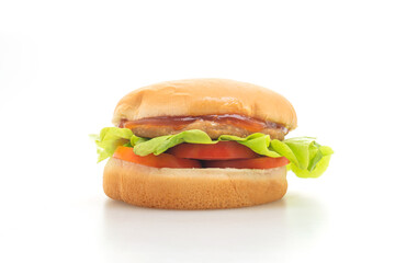 chicken burger with sauce on white background