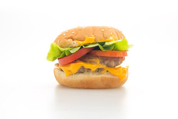 pork burger with cheese on white background