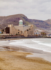 Alfredo Kraus Auditorium and Las Canteras Beach, Las Palmas de Gran Canaria, Gran Canaria, Canary Islands, Spain