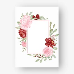 beautiful watercolor flower red and pink frame