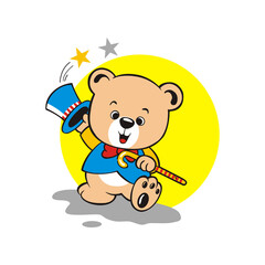 Fototapeta premium cartoon bear playing magic vector