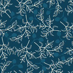 Blue Leaves and Berries Vector Seamless Background Pattern