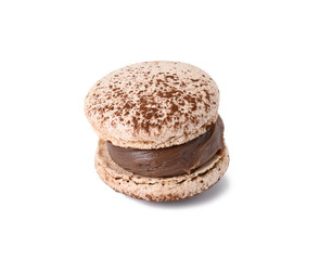 chocolate macaron isolated on white background, delicious dessert