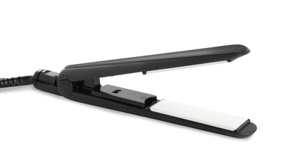 Modern hair iron for straightening isolated on white