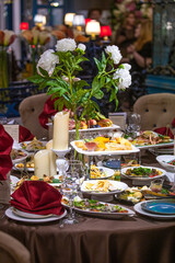 table with food in a restaurant on a holiday