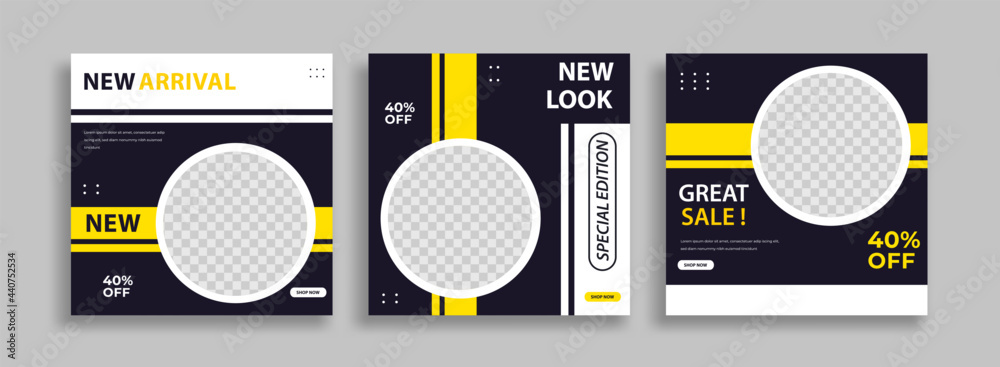 Wall mural set of editable minimal square banner template. blue yellow white background color with geometric sh