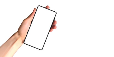 Vector realistic isolated hand holding a phone for copy space template and mockup decoration on the white background.