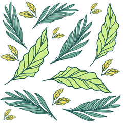 Summertime tropical leaves and palm seamless pattern. These design are perfect for lovely designs, greeting cards, textile patterns, stationary, t-shirts, bags, packaging design, etc.