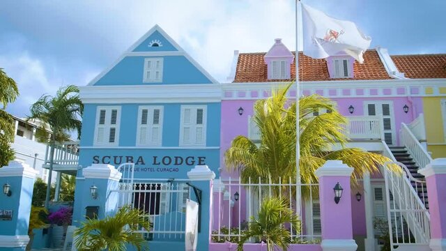 Curacao, colorful buildings around Willemstad Punda and Otrobanda Pietermaai district, multicolored homes in Pietermaai Curacao Caribean Island 