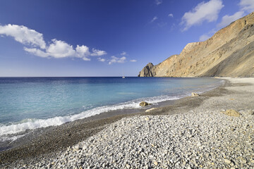 Fototapeta na wymiar View of the southern coast of the Greek island of Kassos in the Aegean Sea