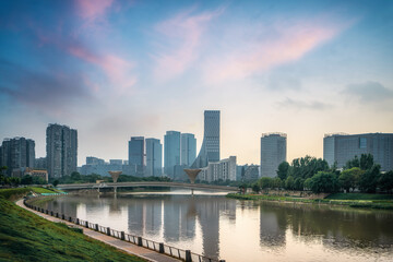 Fototapeta na wymiar Sichuan Chengdu Industrial Park Architectural Landscape Skyline