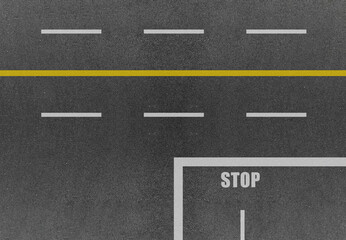 Tarmac with traffic lines and parking lanes