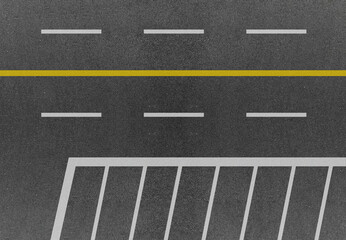 Tarmac with traffic lines and parking lanes