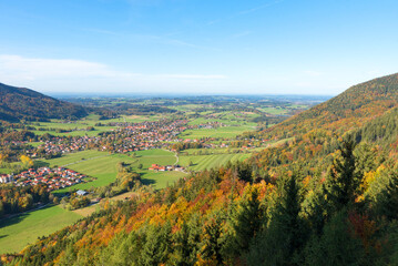 Fototapeta na wymiar view to spa town Aschau im Chiemgau, autumn landscape alpine foothills bavaria