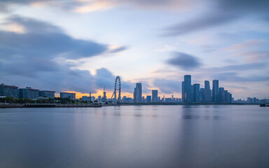 Fototapeta premium Sunrise scenery of Baoan Binhai Cultural Park, Shenzhen, China