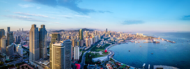 Aerial photography of Qingdao city coastline scenery