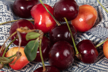 Cherry with leaves in closeup