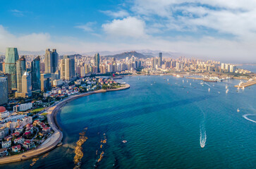 Fototapeta na wymiar Aerial photography of Qingdao city coastline scenery