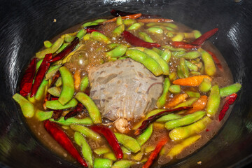 Spicy five-spice stewed edamame in the pot