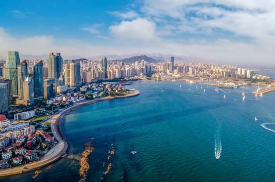 Aerial photography of Qingdao city coastline scenery