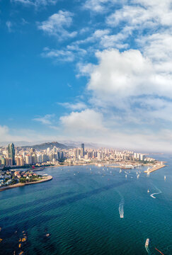 Aerial photography of Qingdao city coastline scenery